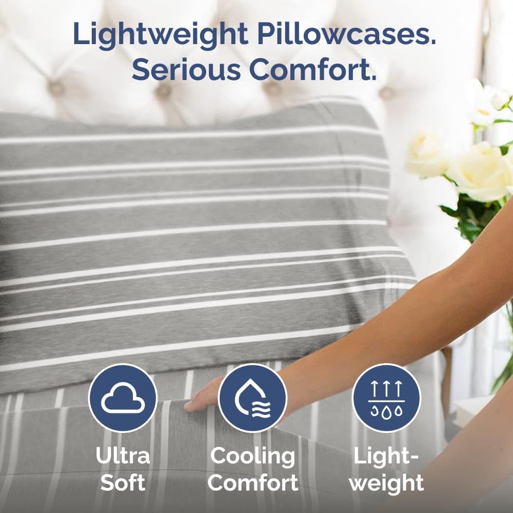 CGK Unlimited Queen Size Microfiber Pillowcase Set of 4 - Soft, Premium Quality, Machine Washable, 20x40, 20x36 & 20x48 Pillows for Sleeping - Grey Stripes 3