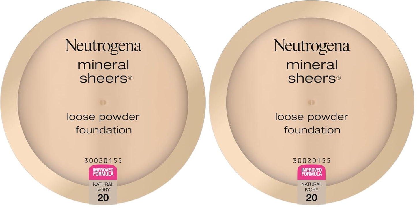 Neutrogena Mineral Sheers Lightweight Loose Powder Makeup Foundation with Vitamins A, C, & E, Sheer to Medium Buildable Coverage, Skin Tone Enhancer, Face Redness Reducer, Natural Ivory 20,.19 oz