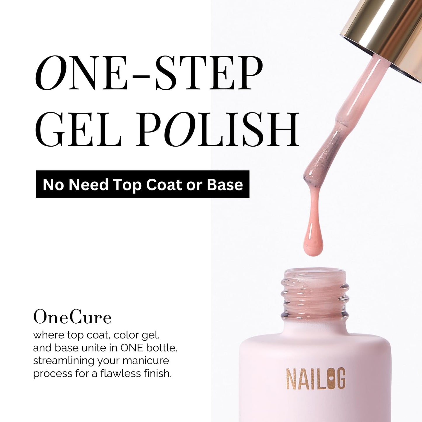 NAILOG One Step Gel Nail Polish 12ml Top Coat Color Gel Base 3-In-1 Formula Soak Off UV Gel Polish for Home DIY & Gifting | Amber Red