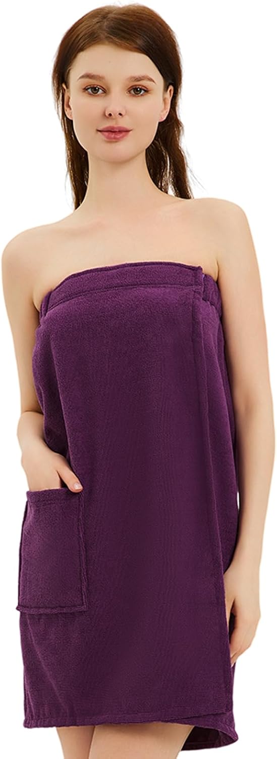 Womens Bath Body Wrap & Hair Towel Shower Spa Wrap Robe Adjustable Closure Bathrobe