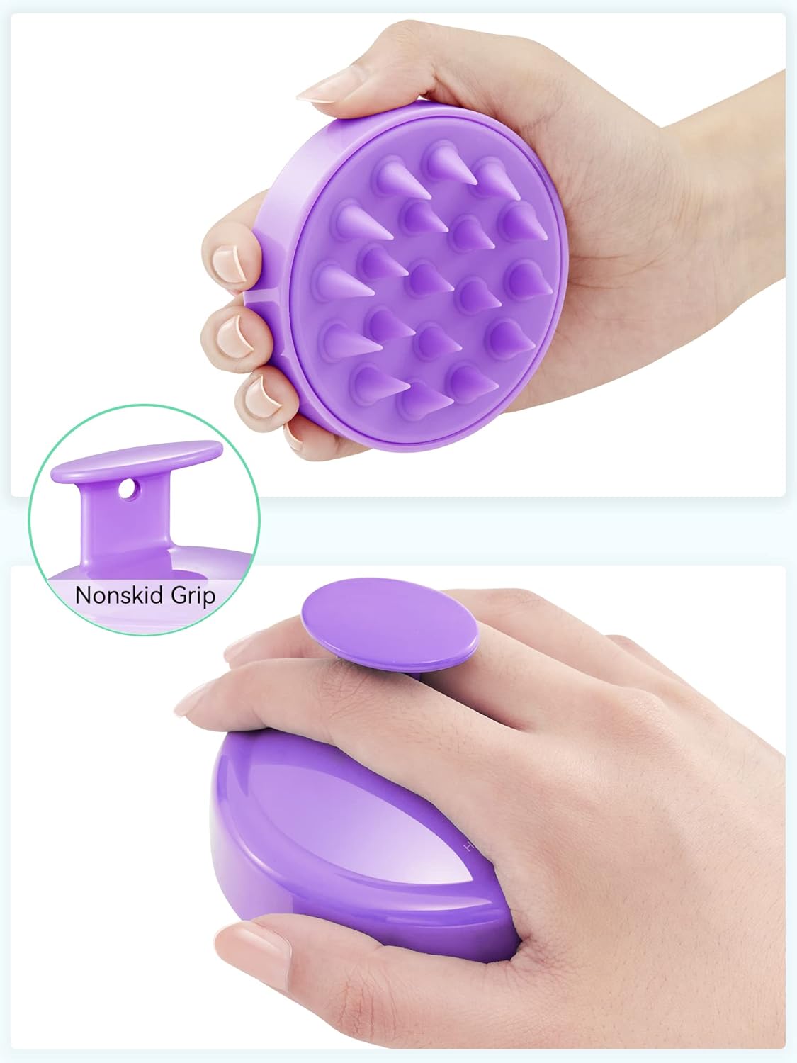 HEETA Scalp Massager Hair Growth, Soft Silicone Scalp Scrubber Shampoo Brush for Exfoliation, Dandruff Removal Head Massage Stress Relax, Wet & Dry Use for Thick Thin Curly Hair Care, Purple