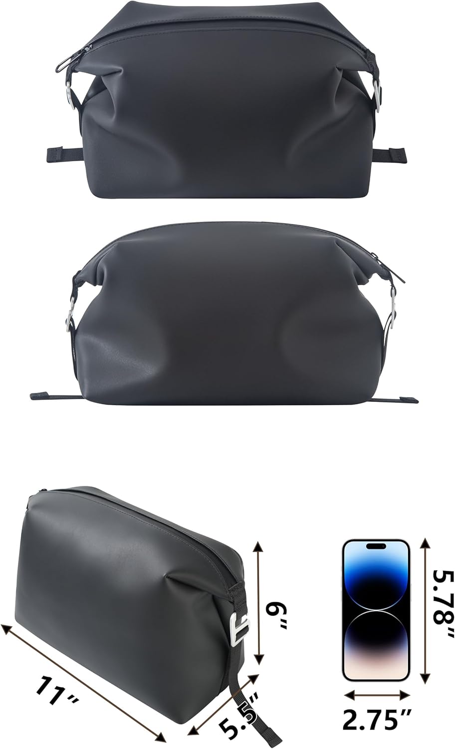 6"x 11" 6L Large Silicone Toiletry Bag,Waterproof Leakproof Foldable Travel Organizer,Dopp Kit Alternative for Men & Women,Black