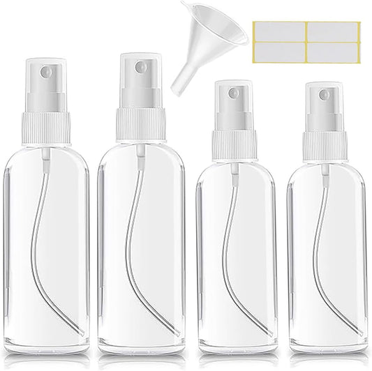 Small Spray Bottle, Clear Empty Mini Travel Plastic Bottle. Premium spray bottles for perfumes and cosmetics. 2 * 1oz, 2 * 1.7oz. (4 Pack)