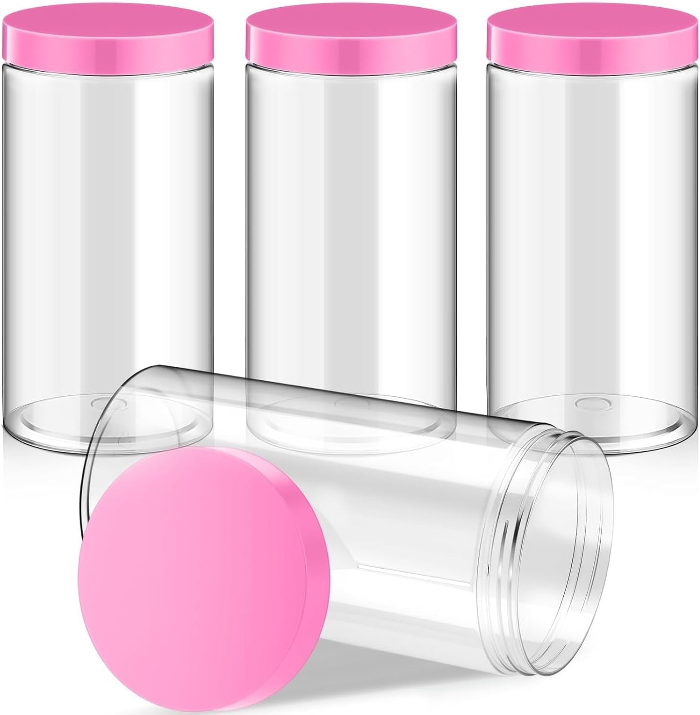 SATINIOR 12 Pack 32 oz Plastic Container Jars with Lids Round Clear Travel Cosmetic Container Slime Jars for Toiletries, Lotion, Cream, Ointments, Makeup, Rhinestone, Samples, Kitchen Storage(Pink)