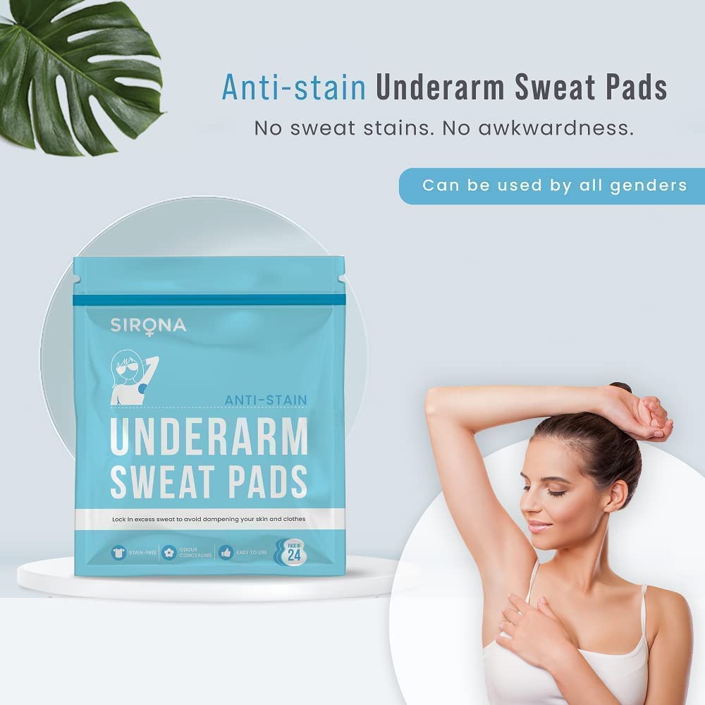Sirona Disposable Underarm Sweat Pads for Men and Women - 24 Pads (Pack of 3) | Peel-Off | Stain Proof | Anti Perspiration