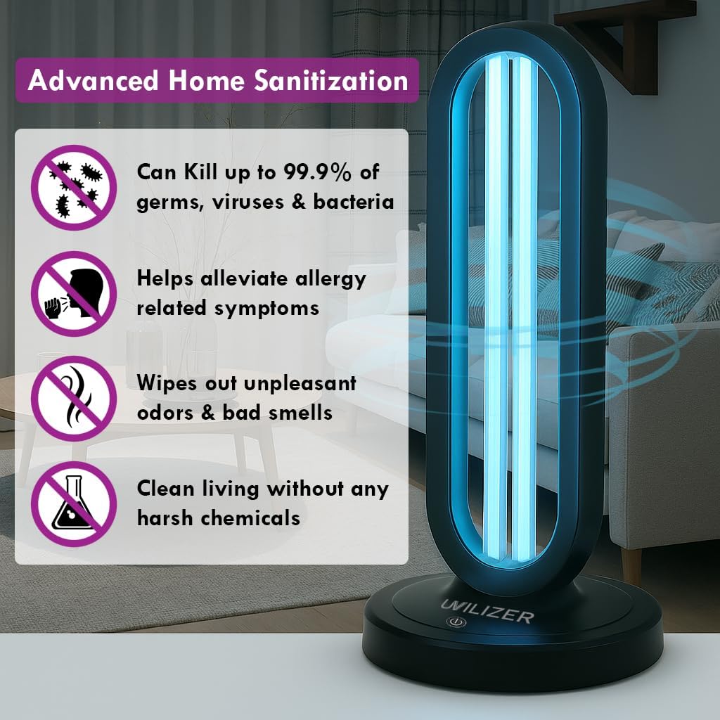 Tower - UV Light Sanitizer & Ultraviolet Lamp with Remote Control (UV-C Cleaner for Home, Room, Office | 38W UVC Disinfection Bulb | Kill Germs, Bacteria, Virus, Dust | USA)