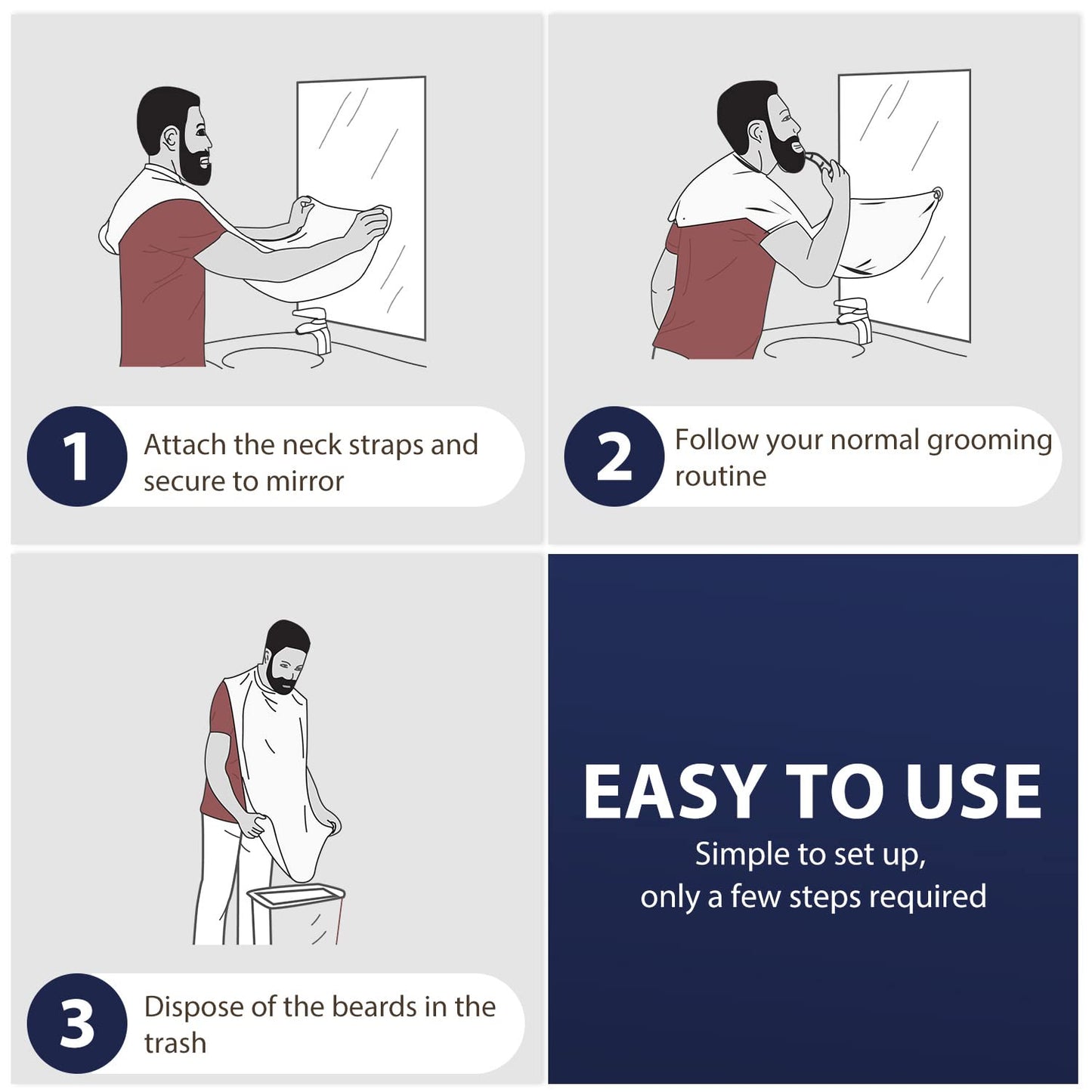 Beard Bib Apron, Beard Bib Hair Catcher for Shaving, Non-Stick Beard Shave Cape with Suction Cups, Grooming Accessories for Men, Gifts for Men Husband Father (White)