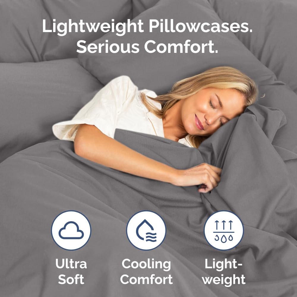 King Standard Pillow Cases Set of 2 - Soft Hotel Quality Pillowcase Covers - Comfy, Cozy & Fade Free - Wrinkle Resistant - Machine Washable Pillow Protectors - 2 Piece Set - King Standard Dark Grey