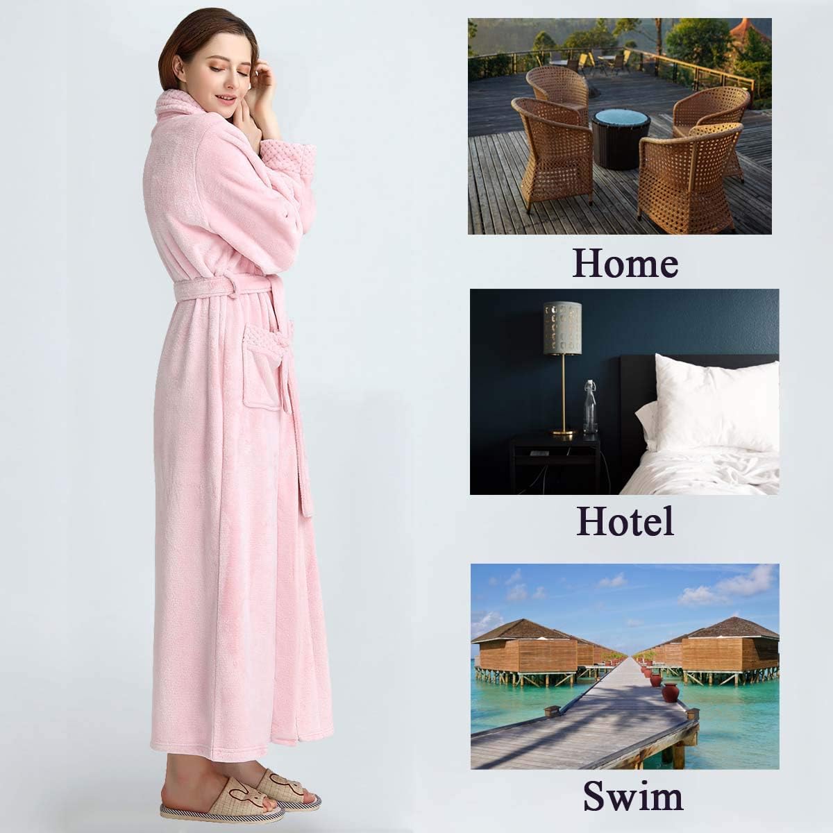 Hellomamma Long Bath Robe for Womens Plush Soft Fleece Bathrobes Nightgown Ladies Pajamas Sleepwear Housecoat