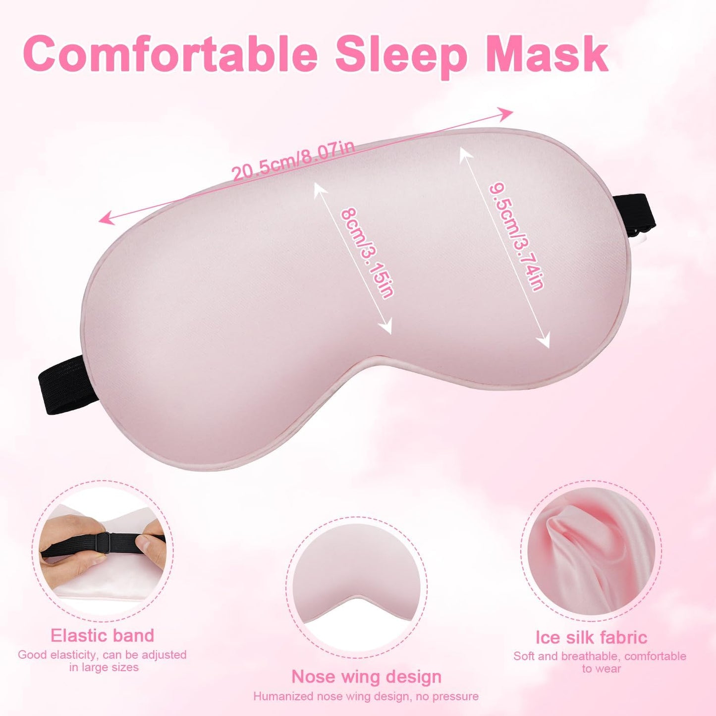 Sleep mask w/Cooling Gel Eye Mask, 2Packs Heated Eye Mask for Sleeping, Reusable Ice Silk Blackout Eye Cover Sleeping Mask for Travel, Home, Office, Yoga, Stocking Stuffers (Black+Pink)