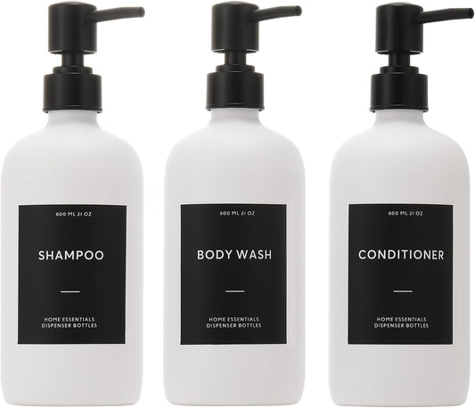 HOMCDALY Shampoo and Conditioner Dispenser, 21oz 3-Pack Refillable Shampoo and Conditioner Bottles, Empty Pump Bottle, Bathroom Shower Dispenser（21oz-White）