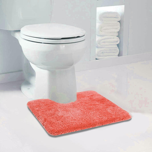 Walensee Bathroom Contour Rug (20x24, Living Coral) Non Slip Bath Mats Water Absorbent Soft Microfiber Shaggy Bathroom Mat Machine Washable Bath Rug U Shape Toilet Rug