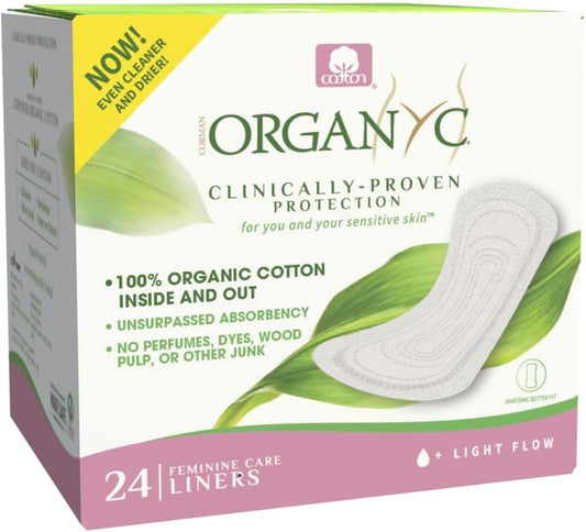 Organyc 100% Certified Organic Cotton Inside and Out Folded Panty Liner, Ultra Thin, Light Flow, 24 Count