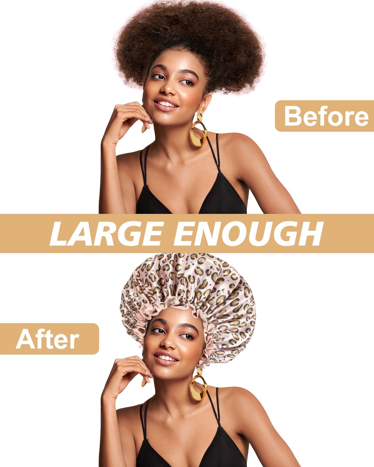 Aquior Shower Cap for Women, Reusable Shower Caps for Womens, Adult Hair Cap for All Hair, Double Waterproof EVA Lining, Leopard Shower Cap for Long Thick Hair