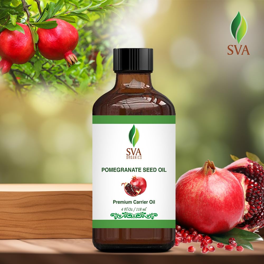 SVA Pomegranate Seed Organic - 4 Fl Oz – 100% Natural Cold Pressed Organic Pomegranate Oil - for Face, Skin Care, Hair Care, Scalp Massage & Body Massage – Carrier Oil with Dropper