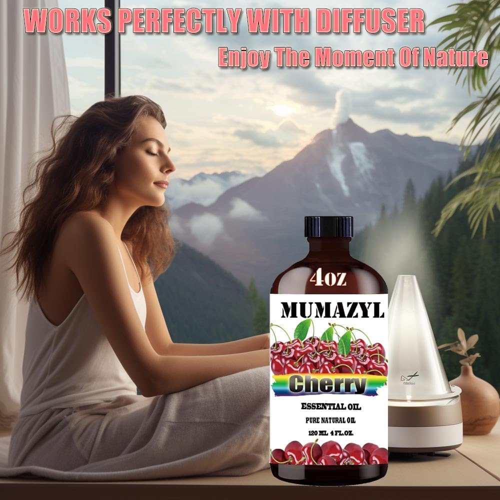 Cherry Essential Oil, Cherry Oil 4 Fl Oz 120ML for Diffuser Humidifier Yoga Cleaning DIY Candle Soap Making Essential Oils