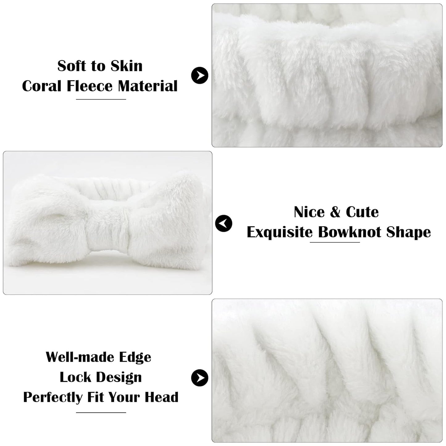 Ondder Spa Headband for Washing Face 8 Pack White Skincare Headbands for Women Girls Terry Cloth Cute Bow Head Bands for Makeup