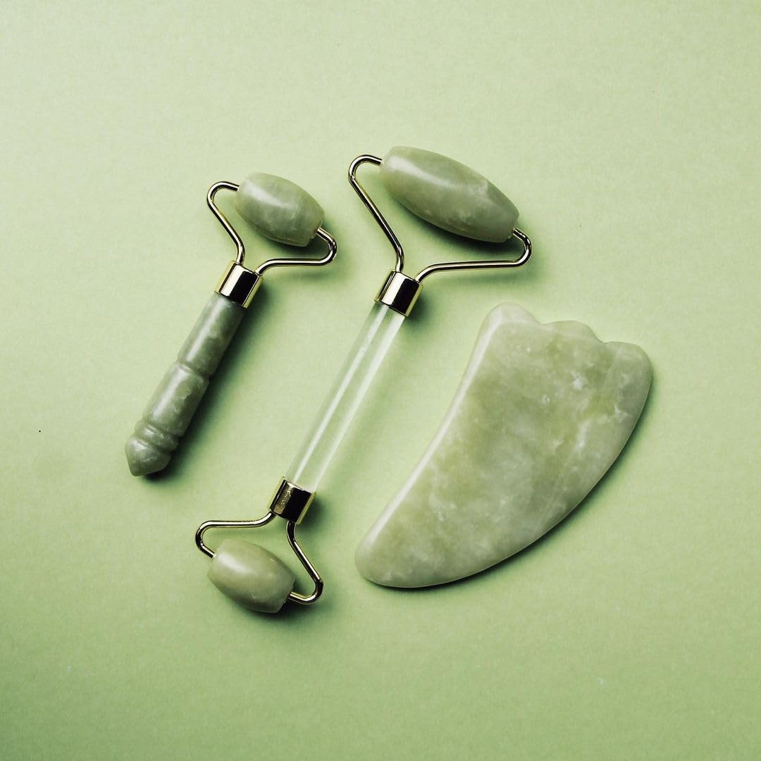 Mei Apothecary Jade Stone Face Roller - Facial Massager Tool for Radiant Skin, Authentic Xiuyan Jade Roller for Eyes