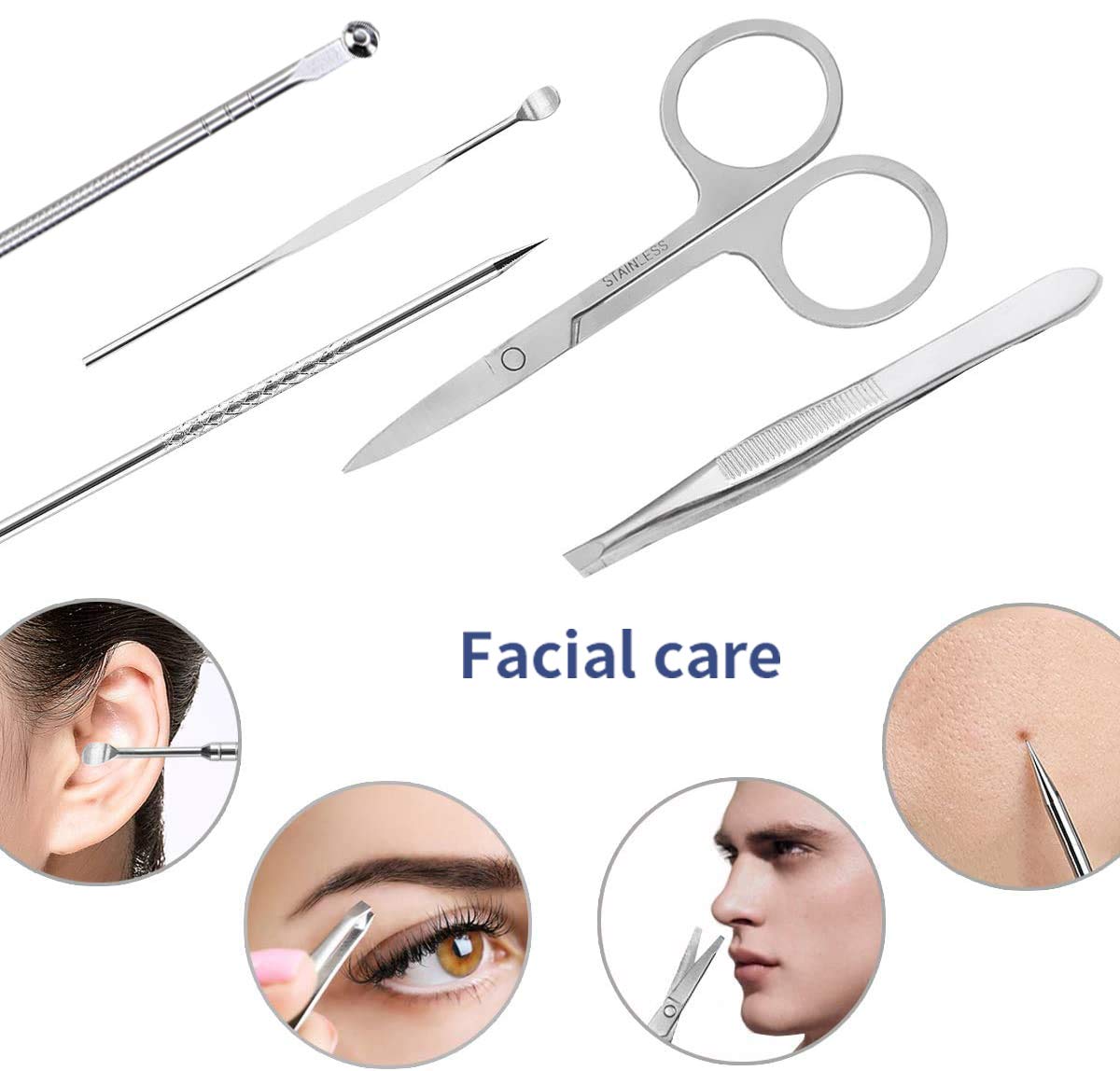 Manicure Set Pedicure Kit Professional 19 Pcs Nail Clipper for Men & Women Stainless Steel Sharp Cutter Grooming Nose Hair Scissors…Black Fingernails & Toenails with Portable Case (Black_19 pieces)