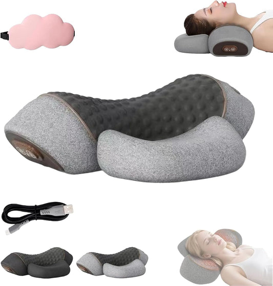 Heapls 3 in 1 Neck Massage Pillow, 3 Function Modes - Traction and Lifting/Bionic Massage/Smart Heat Compress, Massages for Stress Relief & Neck Nervous Alleviation for Office & Home (Grey 1pcs)