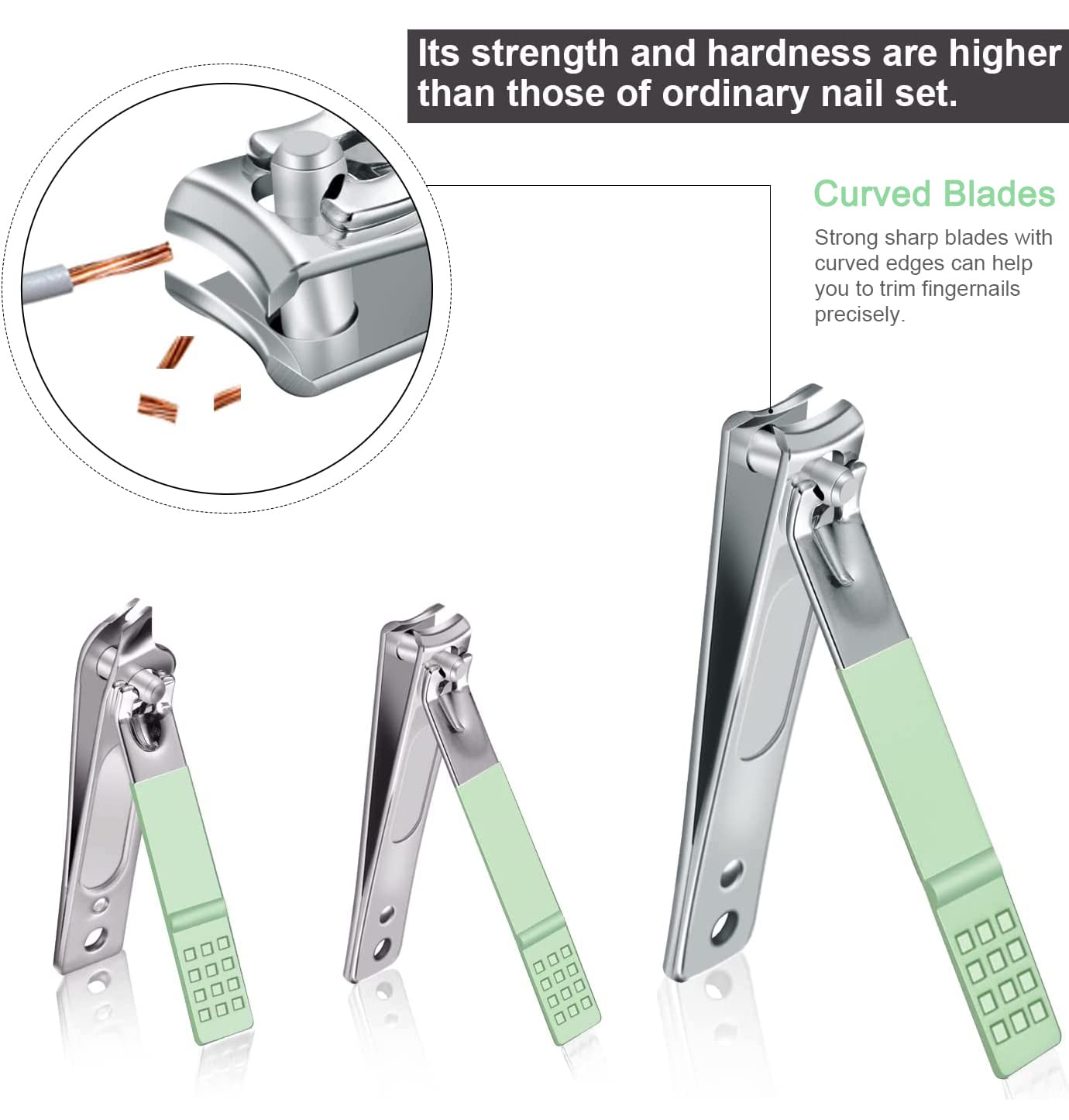 Manicure Set - 7 Pieces Professional Travel Nail Clippers with Green Leather Bag, Stainless Steel Nail Care Tools Grooming Kit for Women