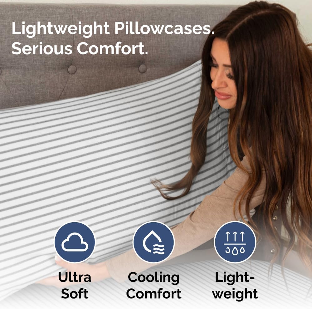 King Pillow Cases Set of 4 - Ultra Soft Hotel Quality Pillowcase Covers - Comfy, Cozy & Wrinkle Free - Shrinkage and Fade Resistant - Machine Washable Pillow Protectors - 4 Piece Set - Grey Stripes 2