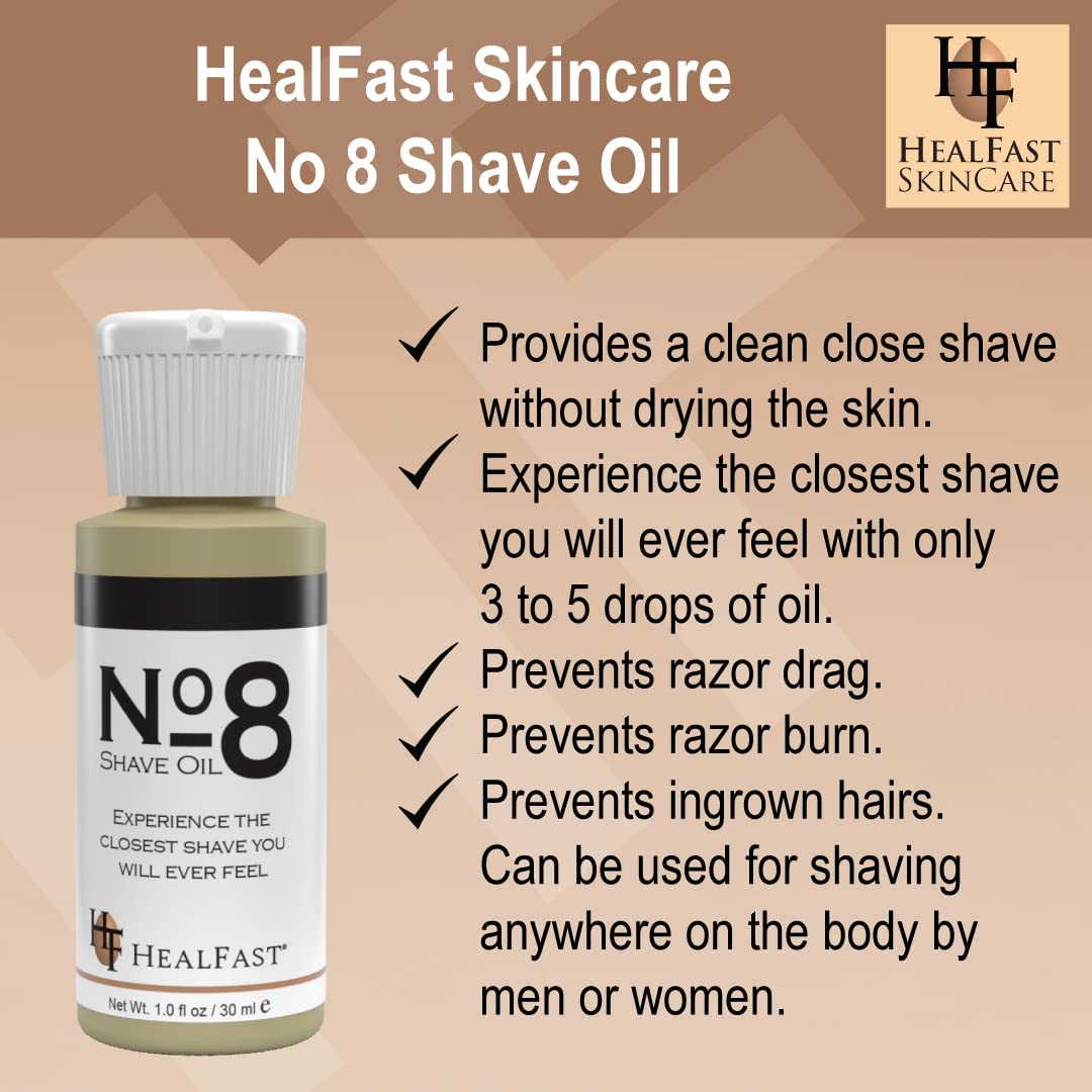 HealFast No 8 Shaving Oil 1 Oz – Premium Shave Oil for Men & Women – Blended with Pure Aromatic Essentials to Soften Hair & Cleanse the Pores – Prevents Razor Drag and Burn & Ingrowns