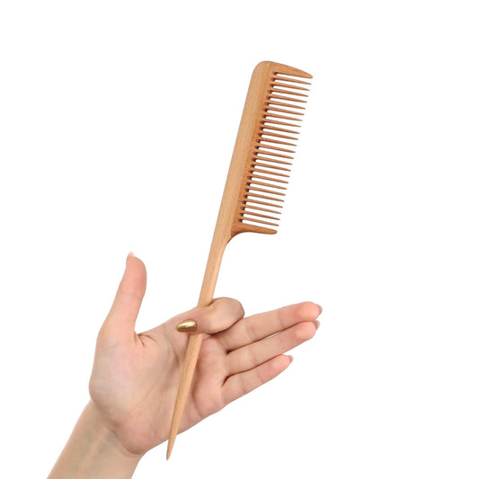Wide Tooth Wooden Comb Handmade - Natural Vintage Style Wide Tooth Comb for Curls Gentle Styling - Anti-Static Wood Hair Combs For Women Detangling (Fine Tooth Tail Comb)