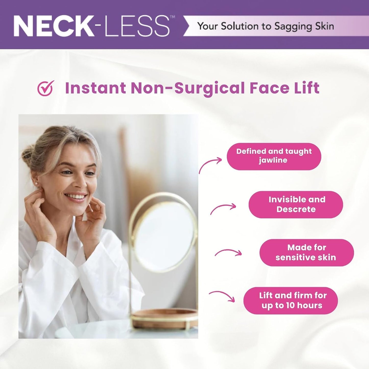 NECK-LESS Professional Face LIft Strips - Neck Tape - Medical-Grade Instant Jawline Enhancement Tape, 10-Hour Waterproof Support, Invisible, Non-Surgical Face and Neck Lift Solution (25 Strips)