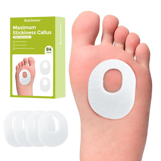 Bukihome Callus Cushions Corn Removers for Foot Bottom, 1/5" Thick Oval Corn Removers Callus Pads, Adhesive Corn Pads for Men & Women - Relieve Friction, Pressure & Shoe Rubbing (White, 84 Count)