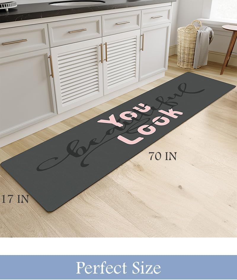 MontVoo-Bath Mat Rug Long Non Slip Super Absorbent Bathroom Runner Stain Resistant Quick Dry Thin Bathroom Mat Fit Under Door-17"x70",Pink