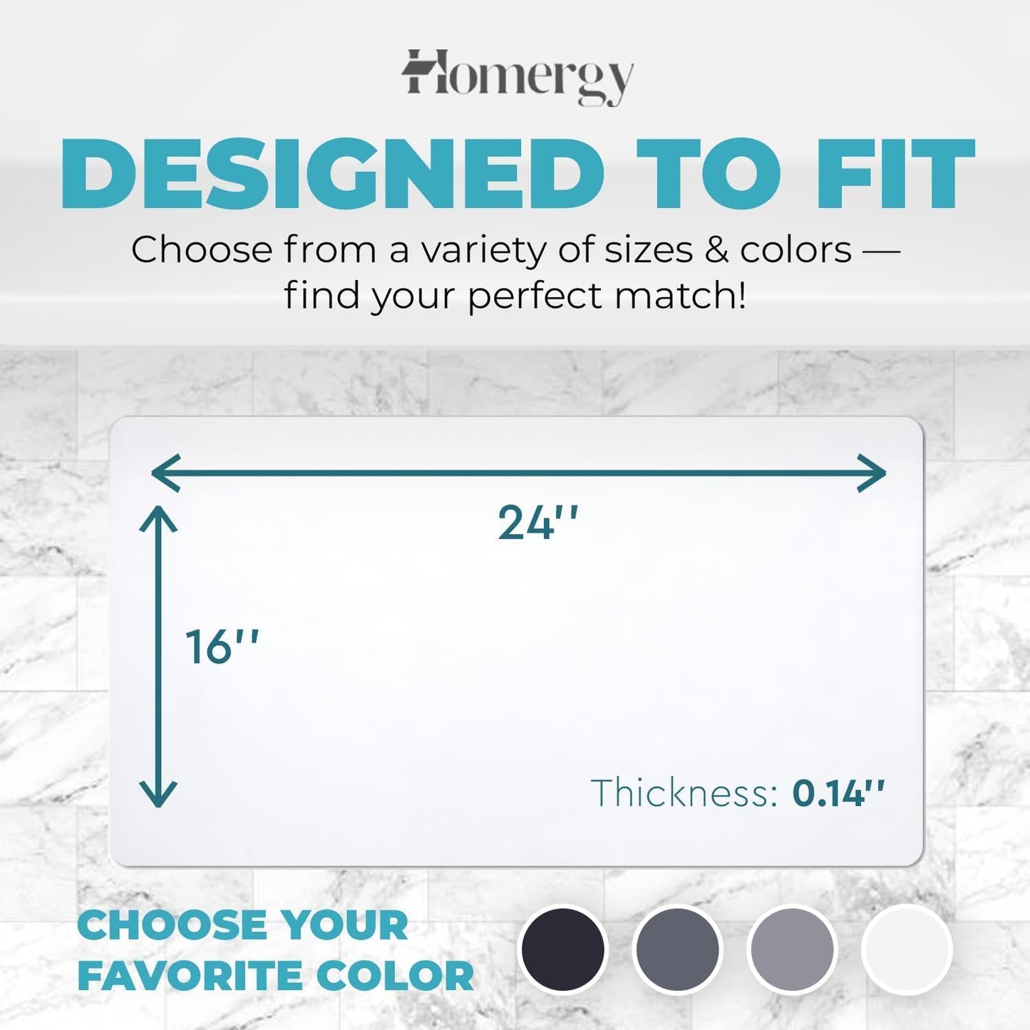 Homergy Bath Mat – Super‑Absorbent & Quick‑Dry with Non‑Slip Rubber Backing, Machine Washable & Odor Resistant – 16×24 in, White