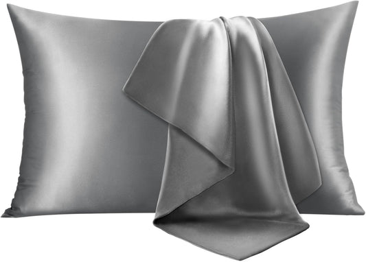 INFIIXSO Silk Pillow Cases Queen Size Set of 2-20x30Inches Silk Pillowcases with Hidden Zipper, Ultra Smooth and Soft Cooling Pillow Cases for Hot Sleepers (Dark Grey 20x30 Inches, 2 Pack)