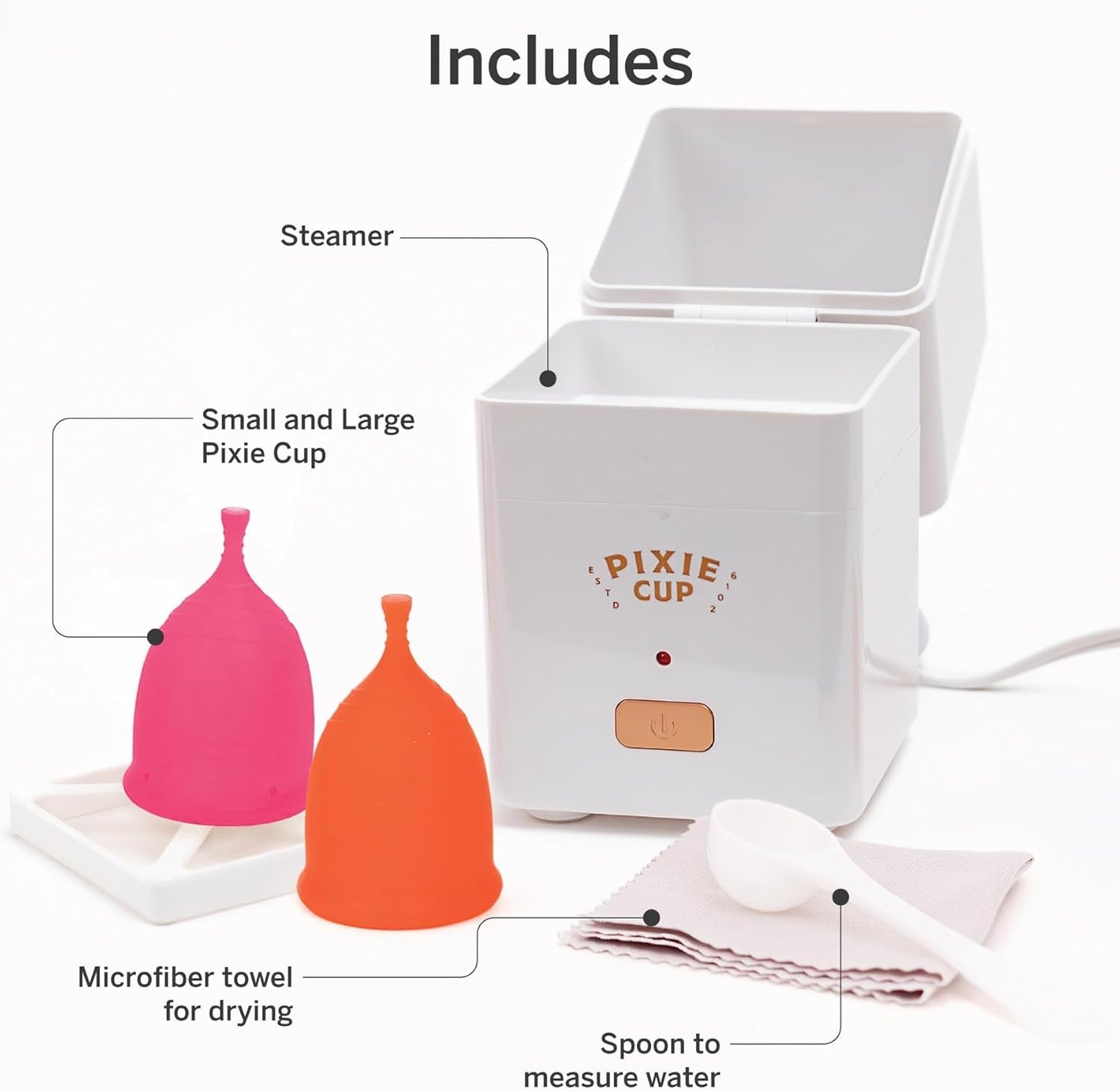 Menstrual Cups with Sterilizer - Ranked 1 for Most Comfortable Soft Reusable Period Cup - Kills 99.9% of Germs with Cleaner Steamer - Wash Your Cup in 3 Minutes! - Compact Sanitizer Kit