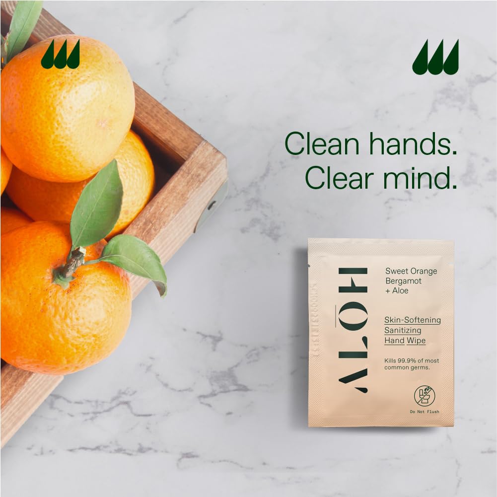 ALŌH Skin - Softening Sanitizing Hand Wipes – Sweet Orange Bergamot - 1 Box of 500ct Individually Wrapped Wipes