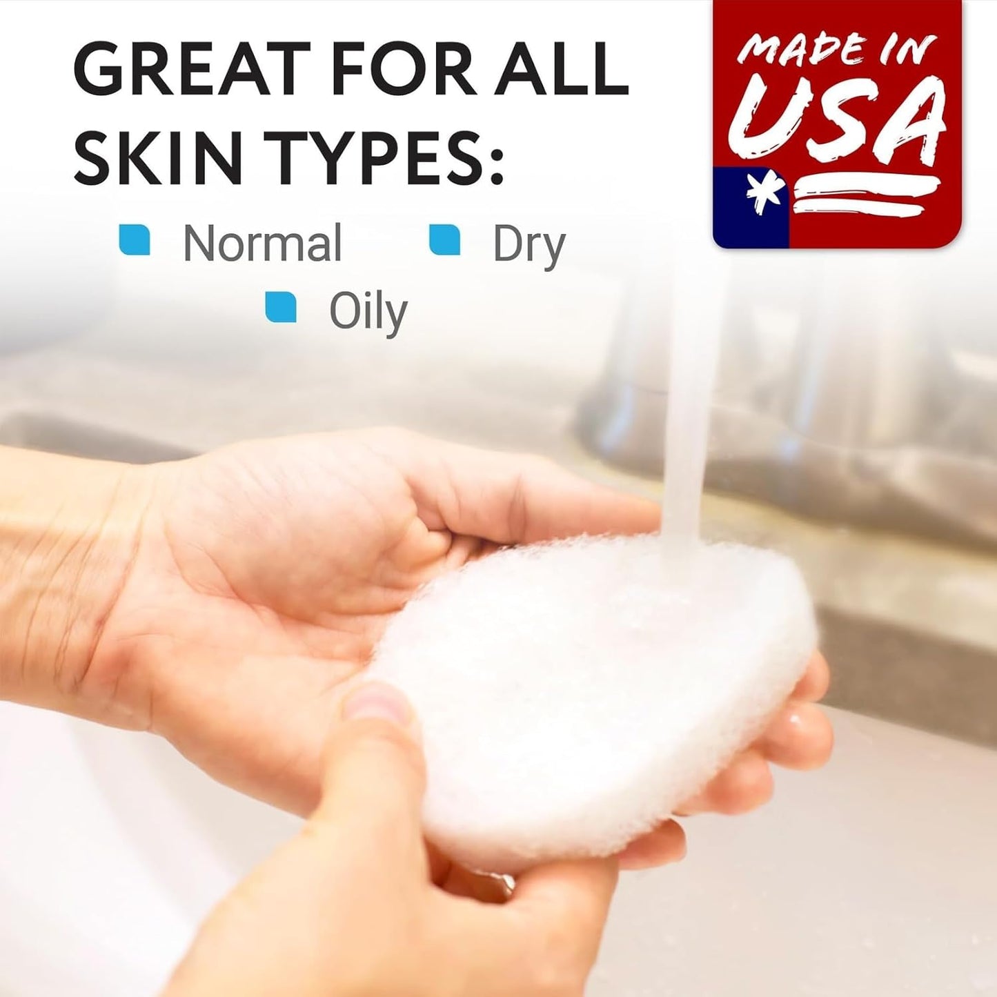 IMPRESA Facial Sponge - Daily Deep Cleansing Face Scrubber - Gentle Exfoliating Pads for Dead Skin Removal - Reusable Face Scrub Pads for Normal to Oily Skin - Pack of 10, White, Regular Puff Style