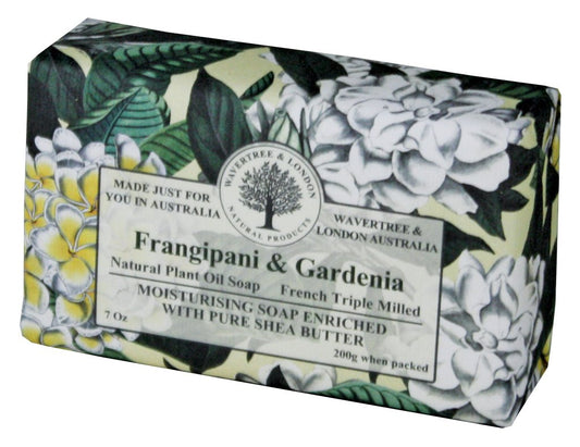 Wavertree & London Frangipani & Gardenia Scented Natural Soap (1 Bar), 7oz Moisturizing French Triple Milled Soap Bar for Women & Men enriched with shea butter - Pure Bath & Body soap bar