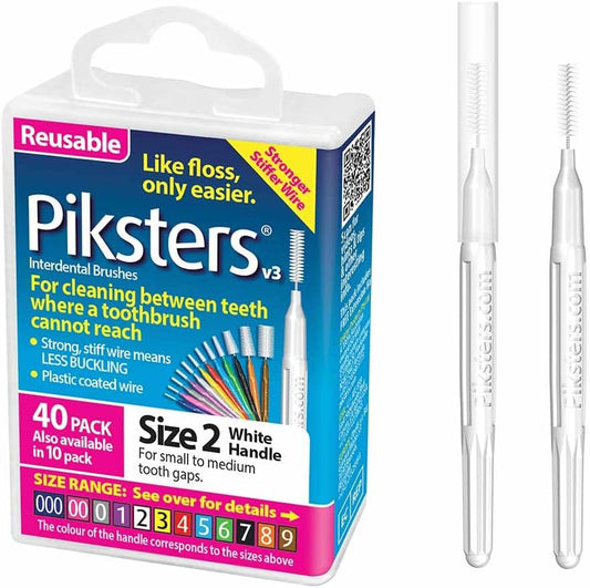 Piksters Interdental Brushes, 40 pk, Size 2, Interdental Tooth Brush for Small & Medium Gaps, Gum Soft Bristles for Plaque Removal, Safe for Braces