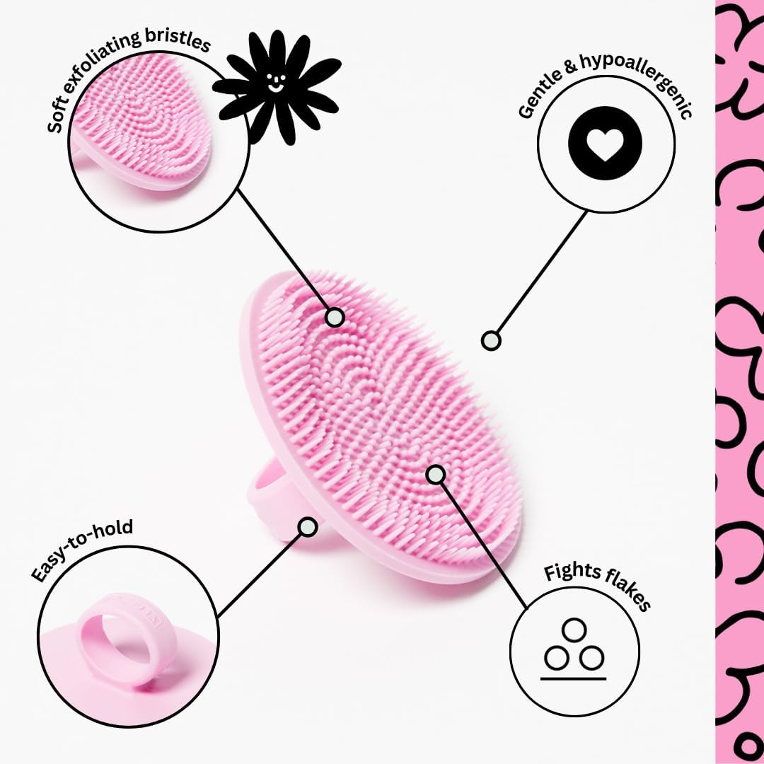 Boie USA Face Scrubber - Handheld Facial Tool, Deep Cleansing Exfoliating Facial Brush. Fights Acne with Gentle, Silicone-Like Bristles, Long Lasting, & Hypoallergenic (Pink)