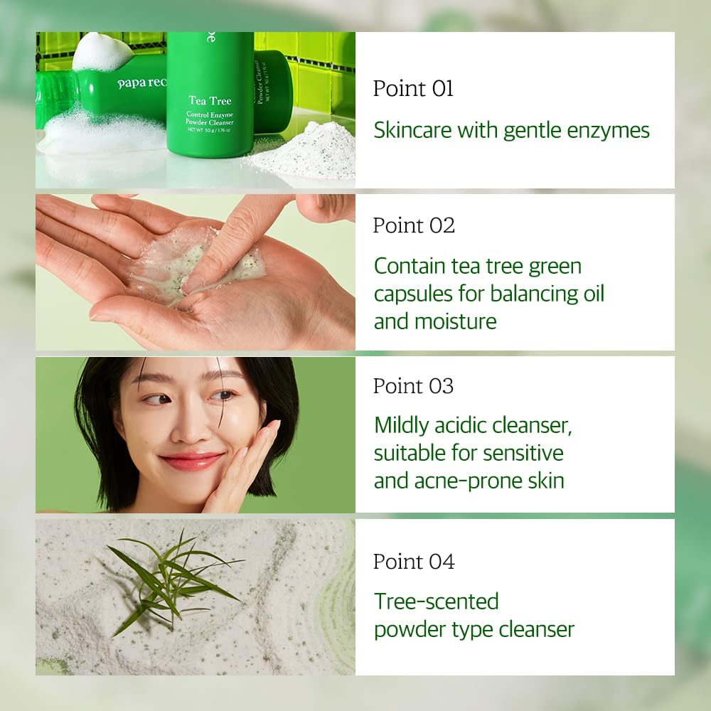 Papa Recipe Tea Tree Enzyme Powder Cleanser – Gentle Exfoliating Facial Wash for Sensitive Skin – Low pH Korean Skincare Face Wash for Clearer, Calmer Skin