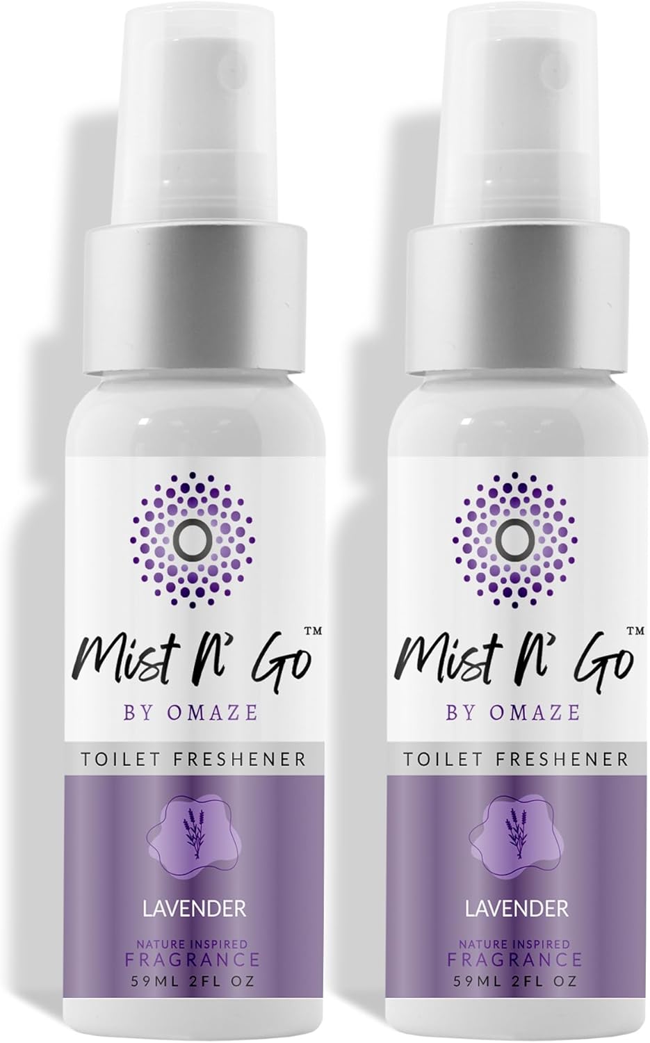 Mist N’ Go by Omaze Travel Bathroom Spray for Toilet Spray Odor Eliminator - Travel Toilet Spray for Bathroom Air Freshener Spray for Bathroom Deodorizer - Lavender Regular Size (2oz x2)