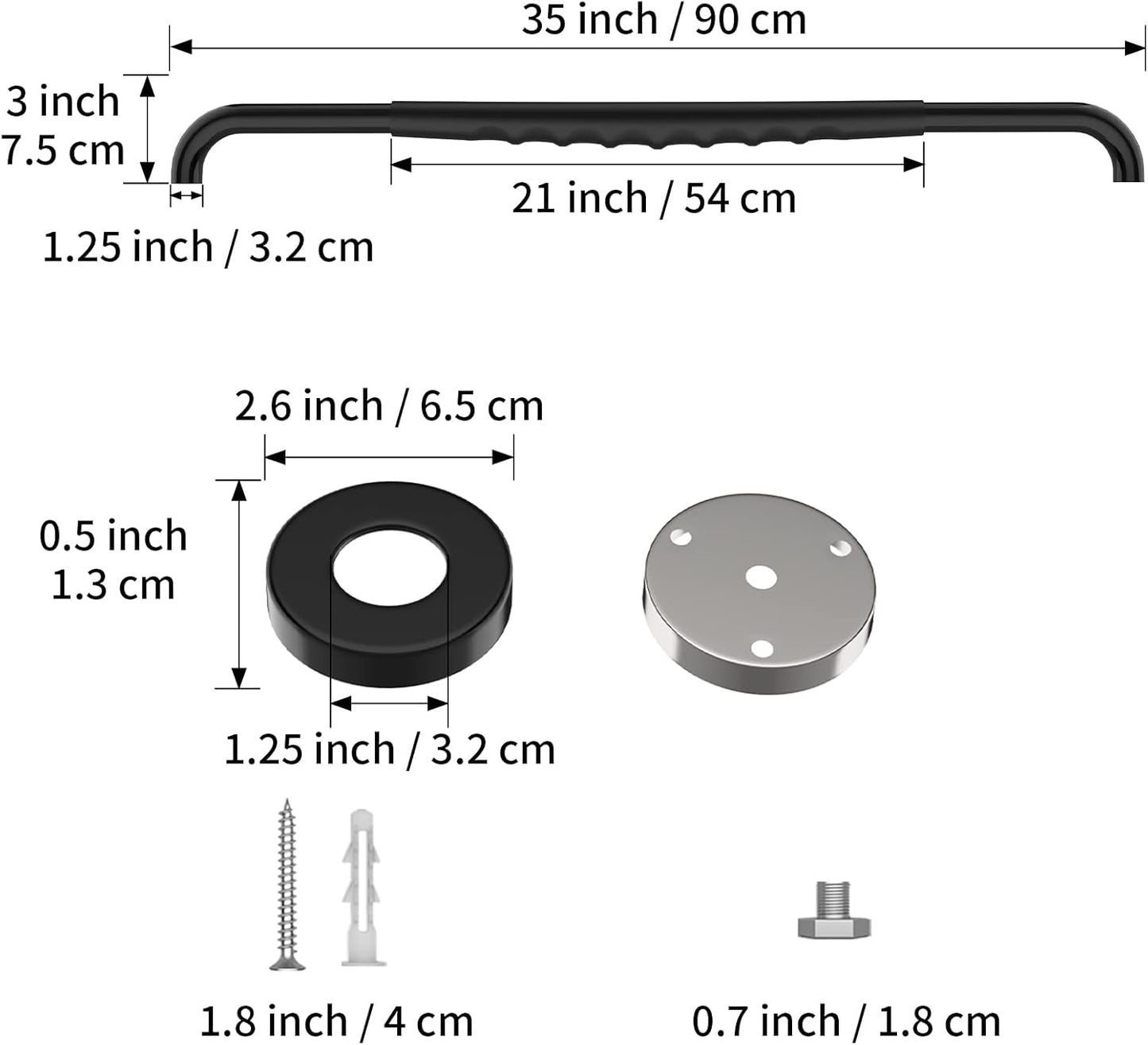 36 Inch Shower Grab Bar w/Anti Slip Rubber Grip, Munzong Black Stainless Steel Bathroom Grab Bar, Bathroom Balance Bar,Safety Handrail Support,Handicap Injury Elderly Senior Assist Bath Handle