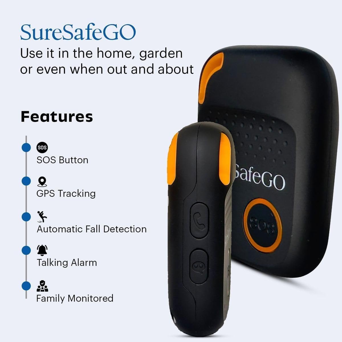 SureSafeGO Medical Alert System for Elderly - Calls Friends and Family - GPS Tracking, Fall Detection, 4 Day Battery Life, Shower Water Resistant - Monthly Subscription Required (Black)