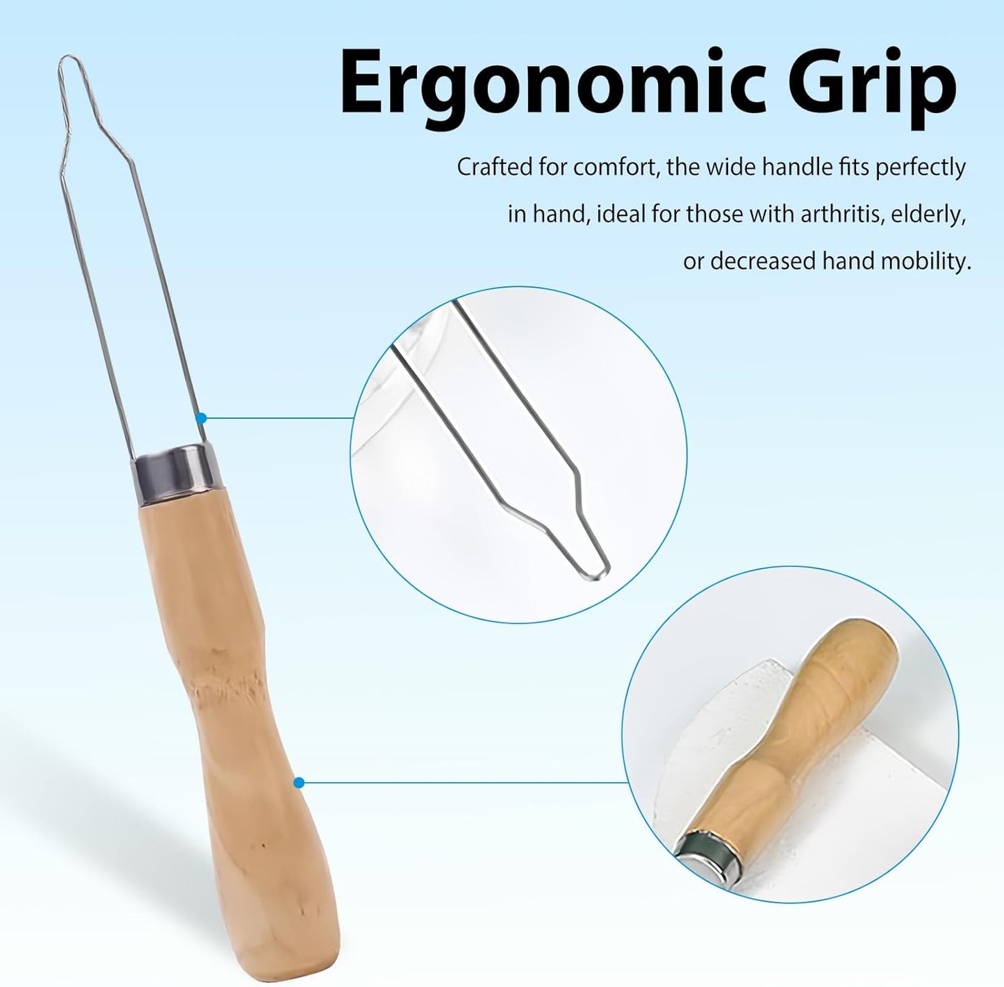 2pcs Button Hook Assist Device with Easy-Grip Wooden Handle for Shirts, Coats, Dresses - Ideal Button Aids for Arthritis & Limited Dexterity Fine Tip