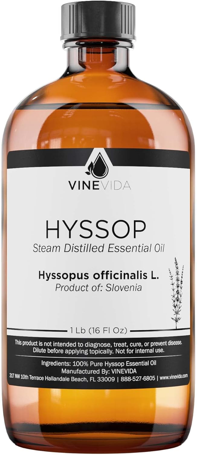VINEVIDA Hyssop Essential Oil 16 oz - Undiluted, DIY Candle Scents, Bulk for Soap Making