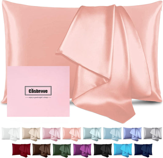 Silk Pillowcase for Hair and Skin Mulberry Silk Pillowcase Soft Breathable Smooth Both Sided Natural Silk Pillowcase with Zipper Beauty Sleep Silk Pillow Case 1 Pack for Gift(Standard,Baby Pink)