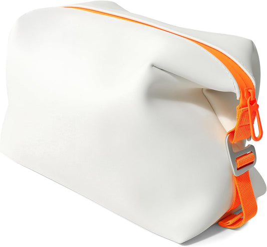 6"x 9.84" 4.5L Large Silicone Toiletry Bag,Waterproof Leakproof Foldable Travel Organizer,Dopp Kit Alternative for Men & Women,White