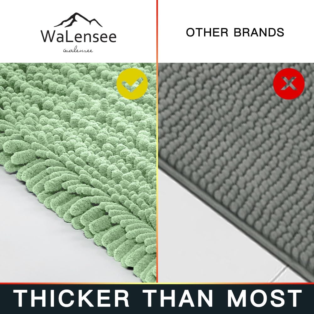 Walensee Bathroom Contour Rug Non Slip Toilet U Shaped Bath Mat (20x24, Sage Green) Water Absorbent Super Soft Shaggy Chenille Machine Washable Dry Extra Thick Perfect Absorbant Best Plush Carpet