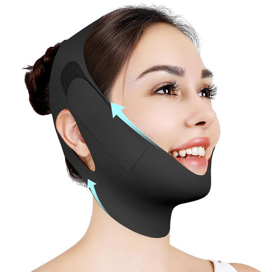 Chin Strap for Sleeping,Double Chin Reducer,Adjustable Chin Strap,Jaw Strap,Jawline Shaper,V Line Lifting Mask,Black,M