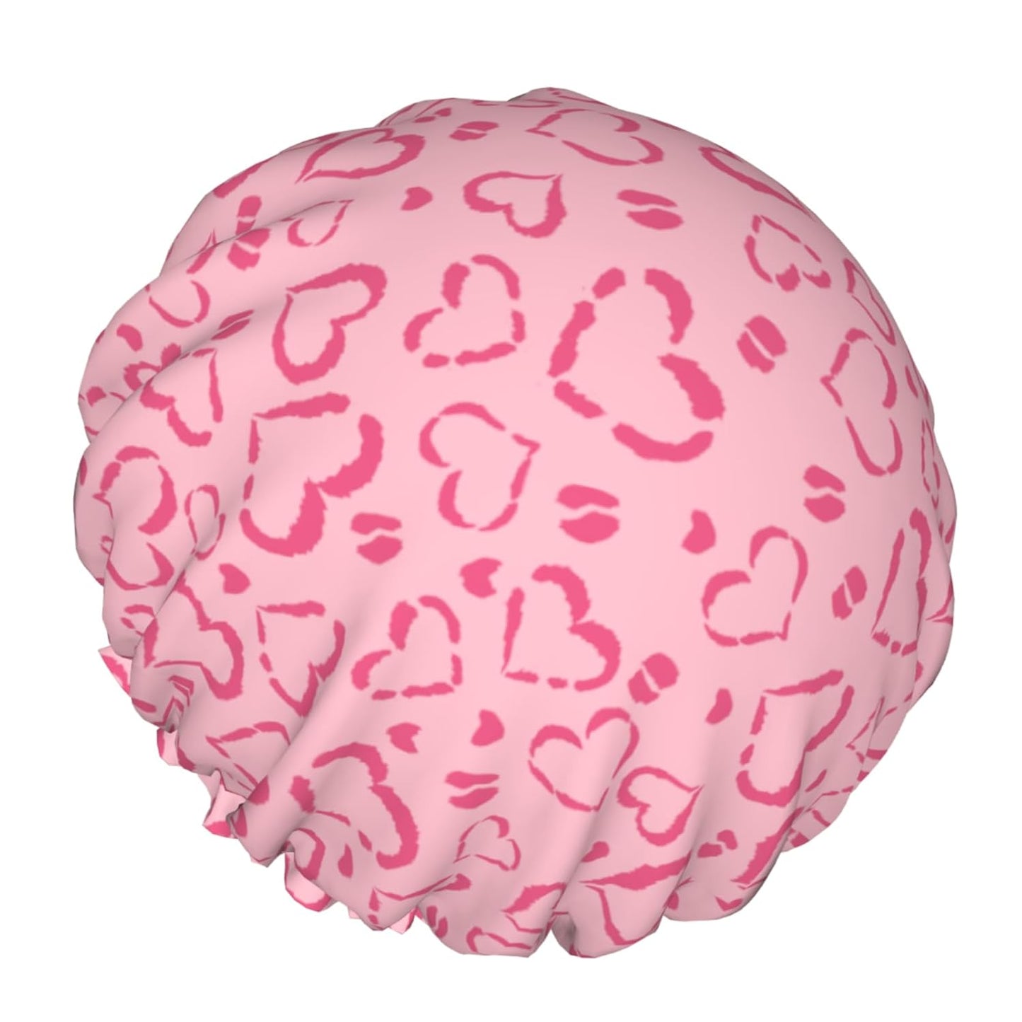 Leopard Print Reusable Shower Caps Pink Heart Dual-Layer Waterproof Bath Hat Hair Caps Elastic Hair Hat for Shower Cooking Clean Makeup Travel